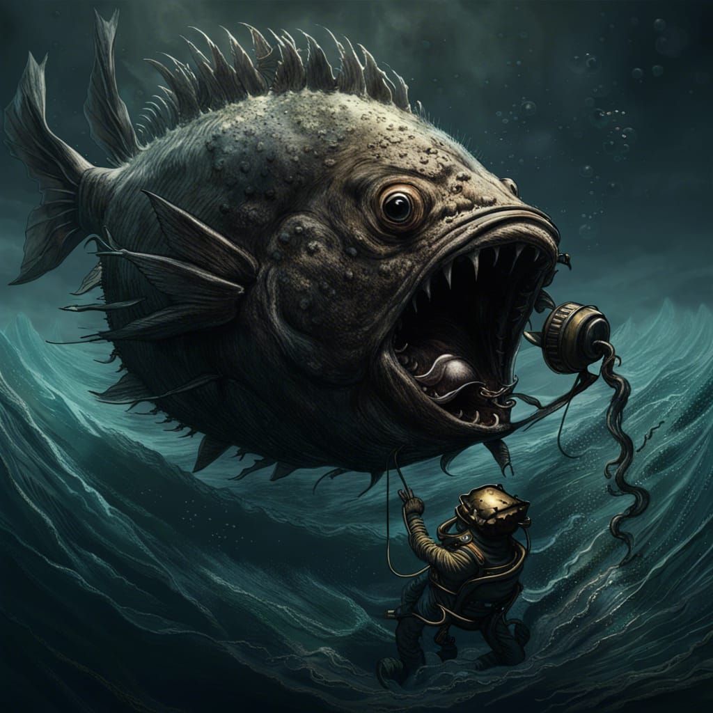 Giant Anglerfish Eats Diver: A 3D Horror Scene