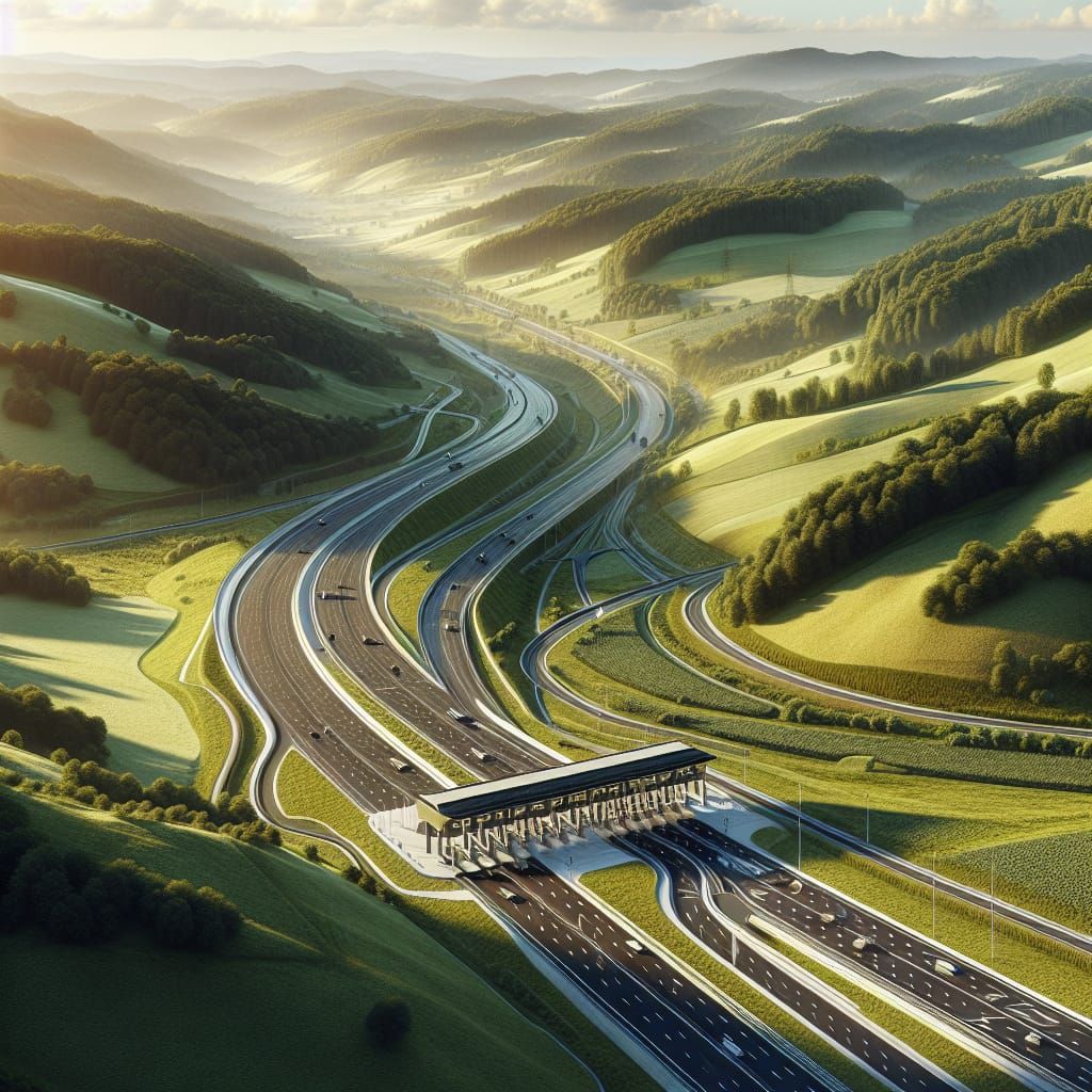 Drone View of Verdant Hills with Modern Highway