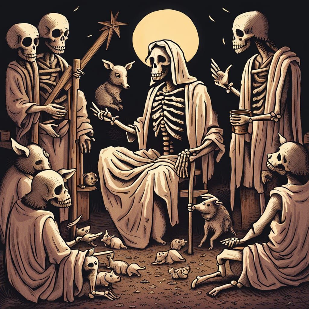Skeleton Jesus Preaching to Pig People