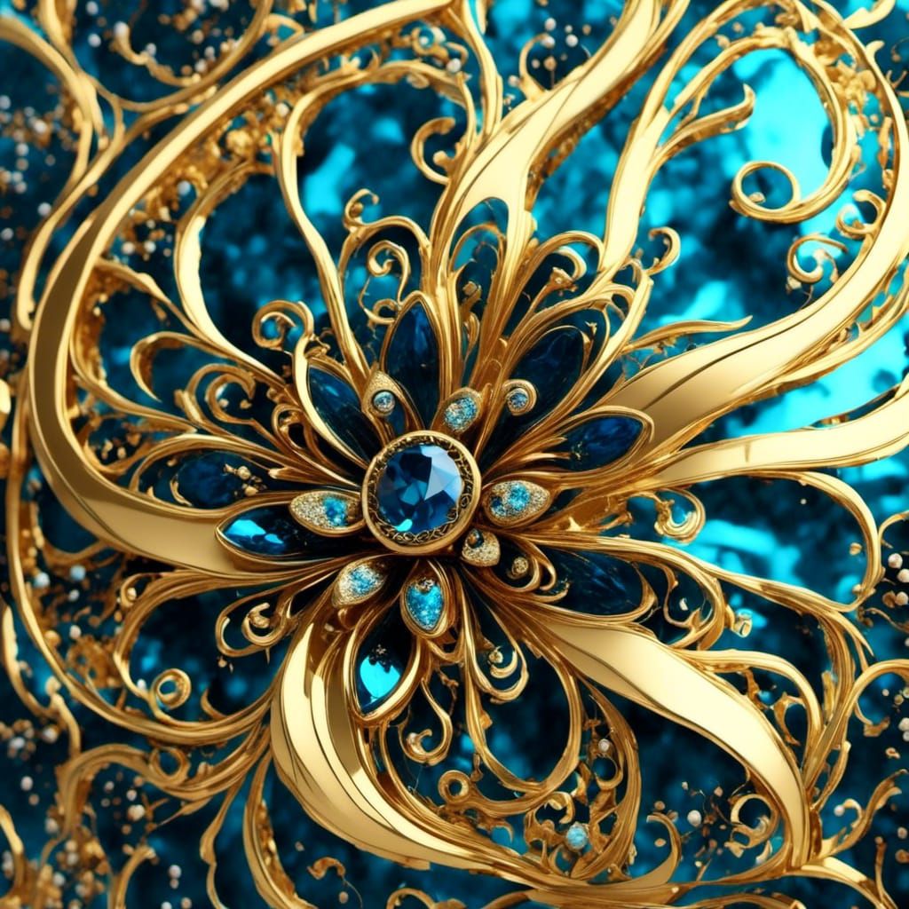 Metal Flower with Golden Flakes in 3D Render