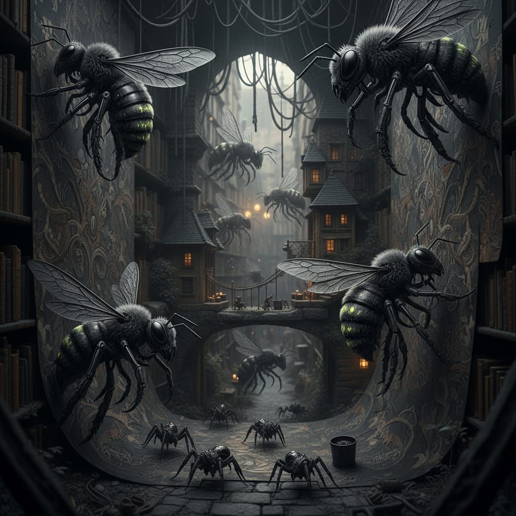 Bees Expertly Hanging Wallpaper in Concept Art Style