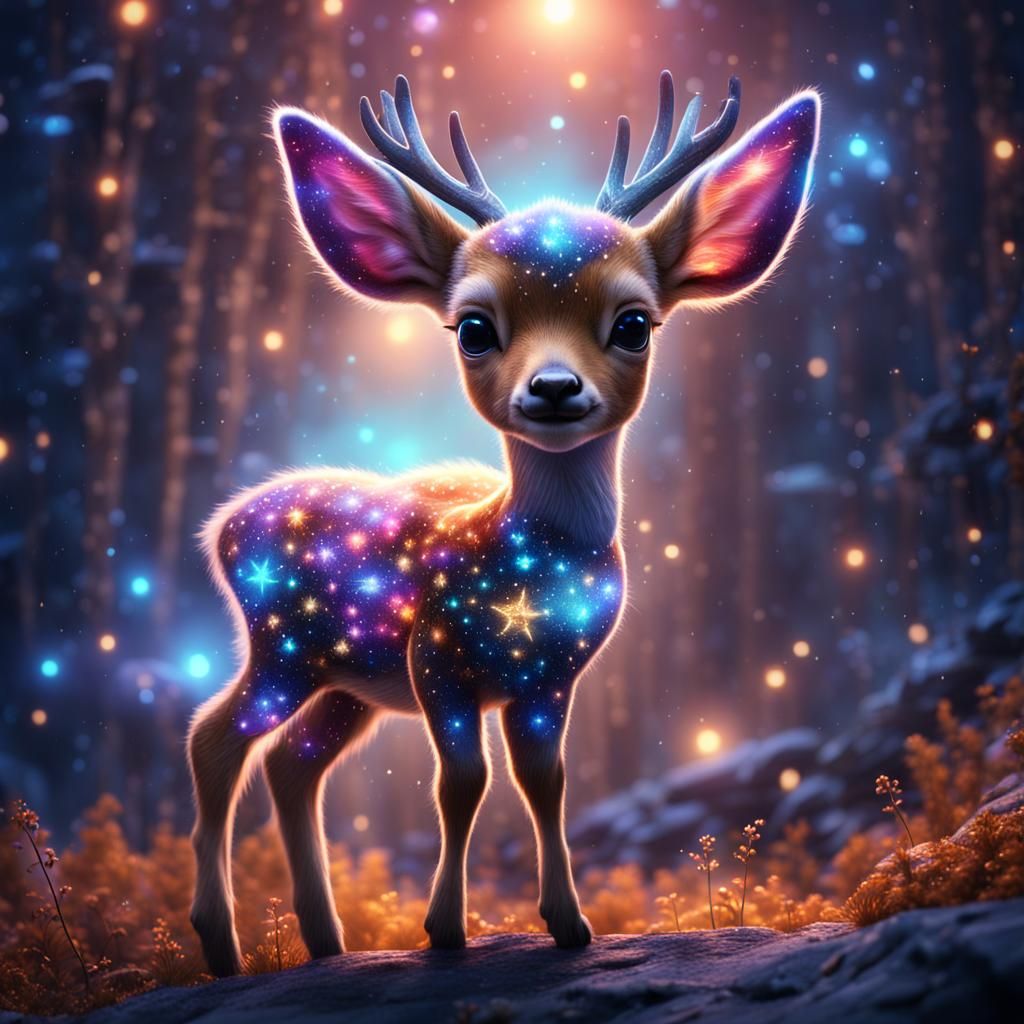 Baby Deer as Galaxy Star, Detailed Digital Painting
