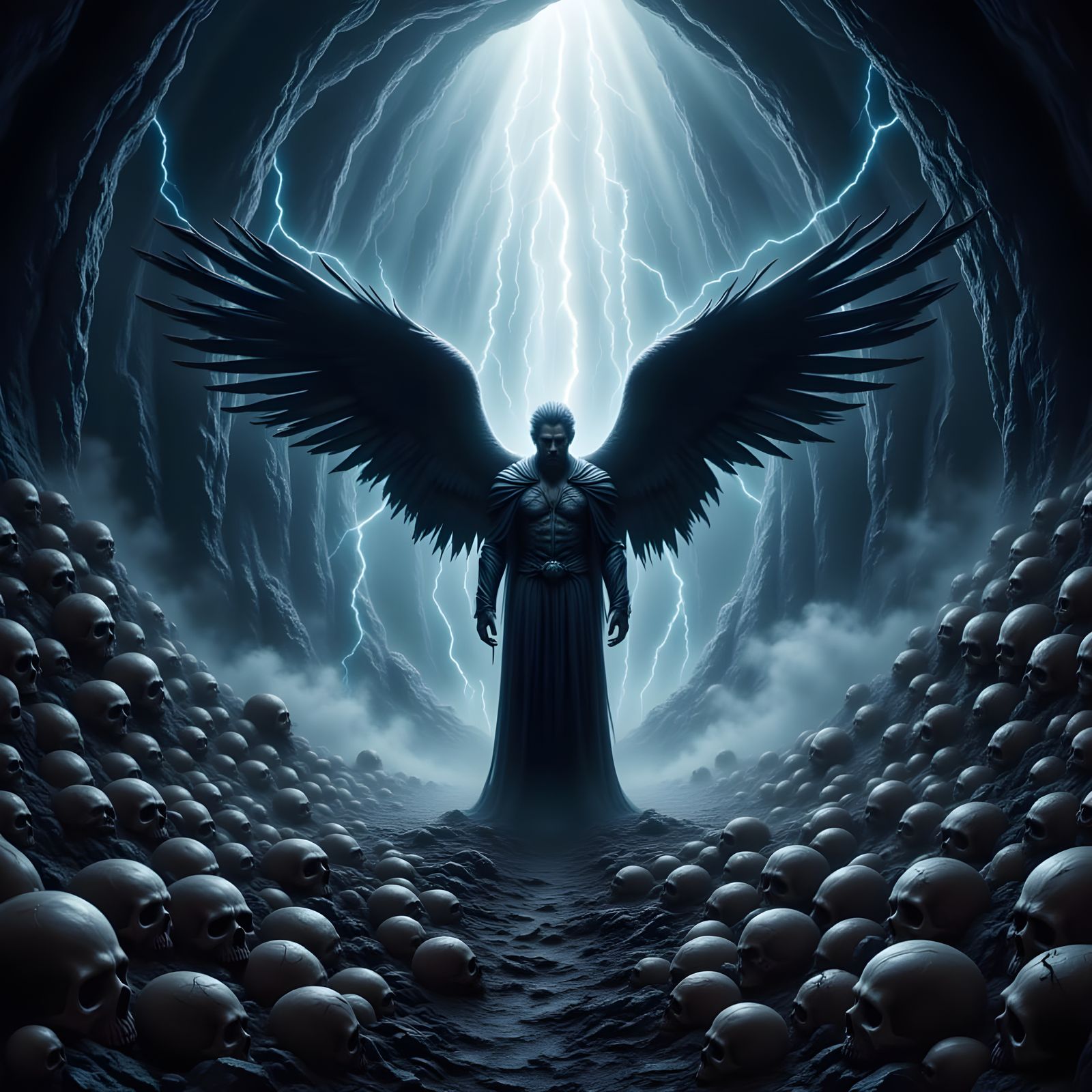 Fallen Angel in Skull Cave: Junji Ito Inspired Art