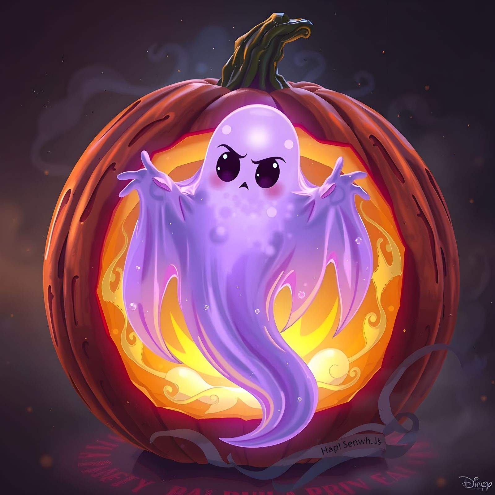 Ethereal Ghost Radiates Inside Vibrant Pumpkin