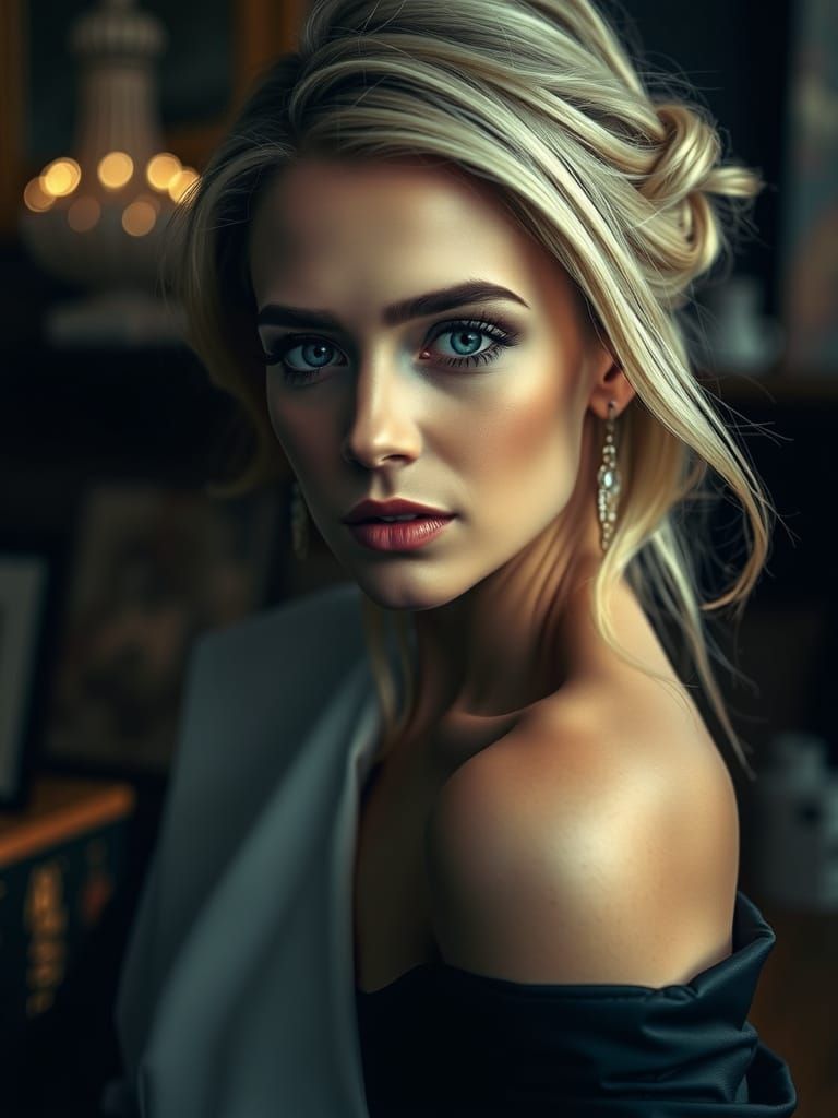 Glamorous Blonde Woman Portrait in Hyperrealistic Style