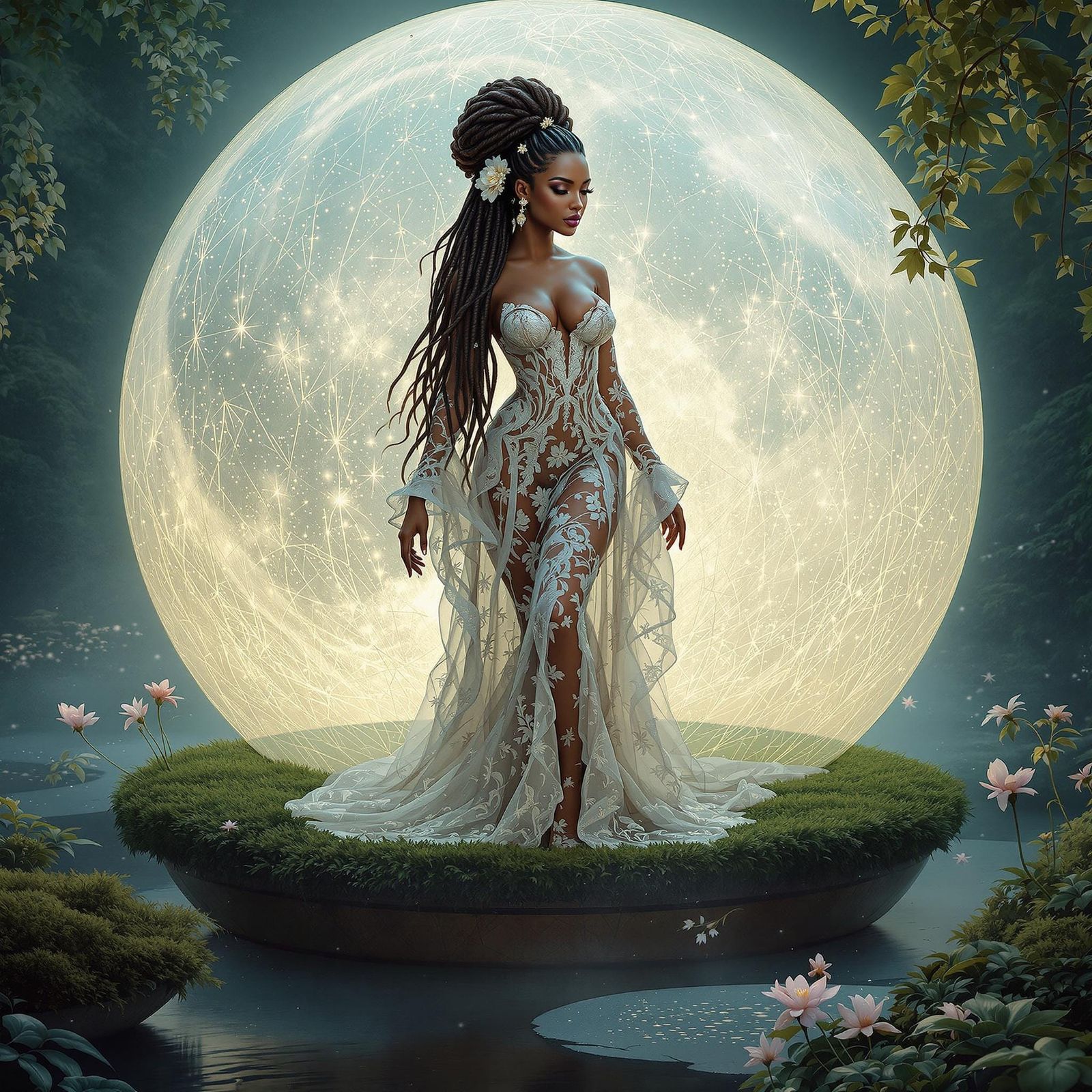 Surreal Goddess in Japanese-Inspired Zen Garden