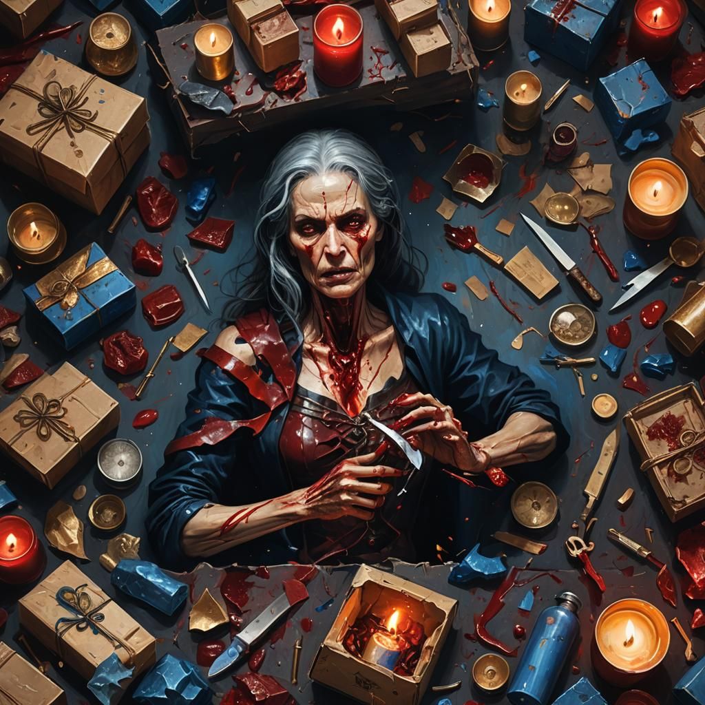 Eerie Dark Fantasy: Old Woman with Body Parts