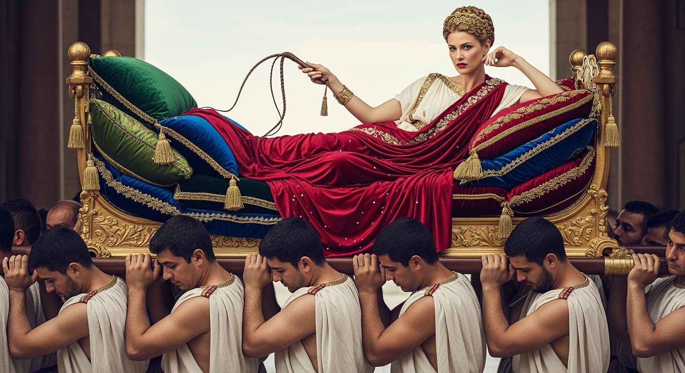 Roman Empress on Golden Litter in Dramatic Portrait