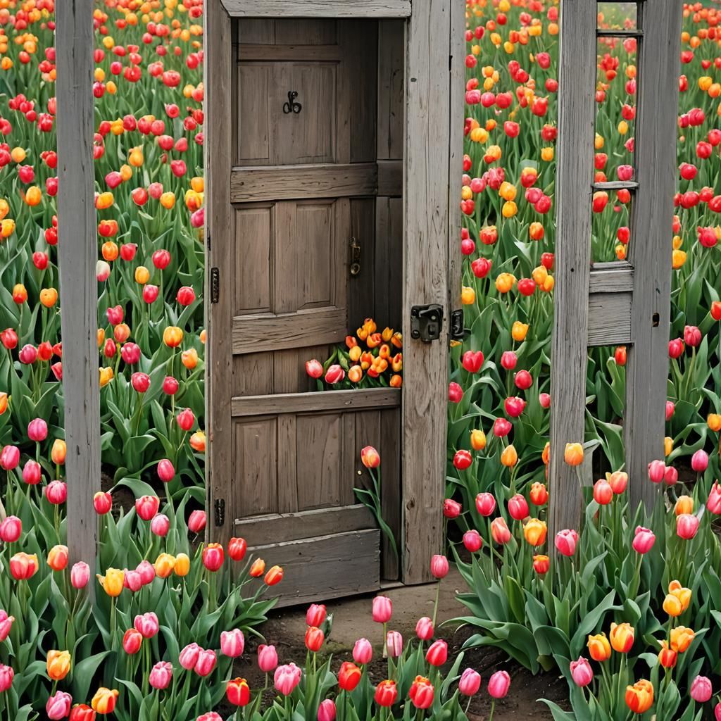 Open Door to a Field of Tulips