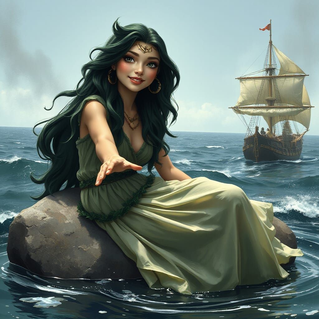 Alluring Siren Beckons Sailors to Their Doom