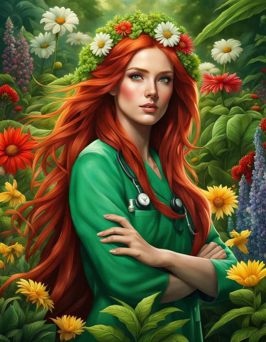 Beautiful Red-Haired Healer in Lush Medical Core