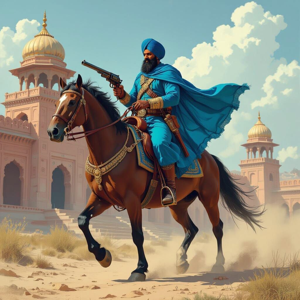 Nihang Warrior on Horseback in Digital Art