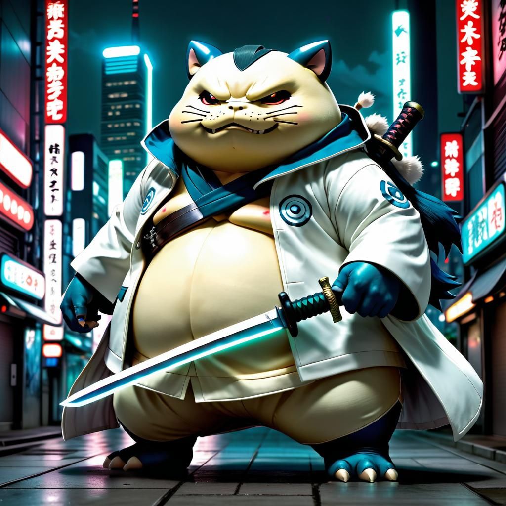 Snorlax as Soul Reaper Captain in Dystopian City