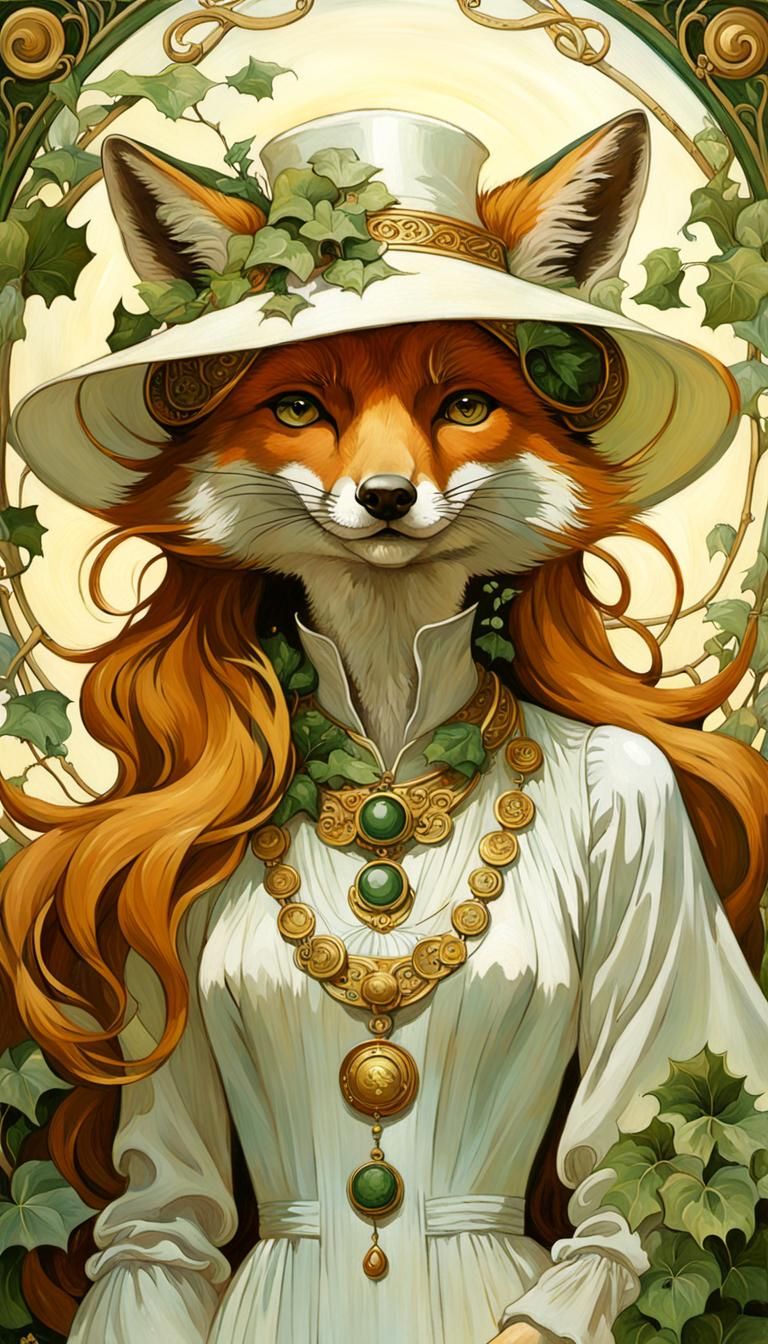 Art Nouveau Female Fox in Springtime