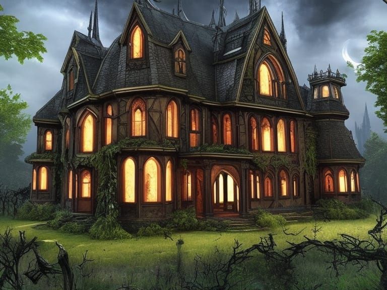 Moonlit Gothic Manor in Fairycore 3D Render