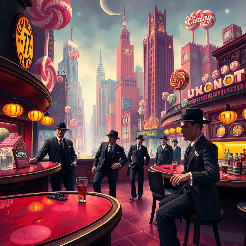 Surreal 1920s Candy City Chase in Chicago