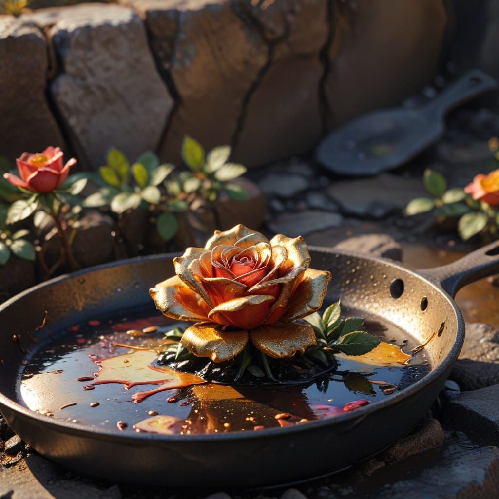 Stone Rose in Frying Pan Spray Paint Art