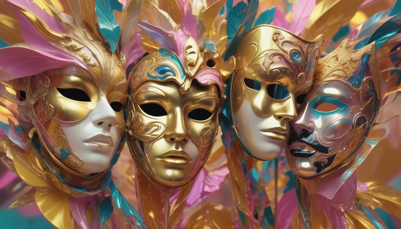 Surreal Carnival Masks in Glitch Art Style