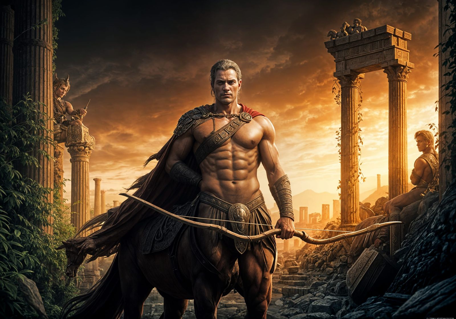 Chiron the Centaur Portrait in Greek Battlefield