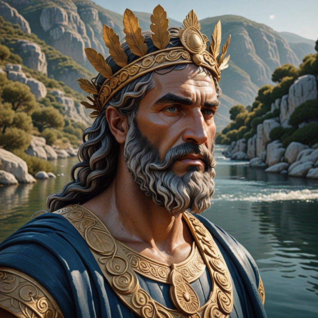 River God Permessos Okeanos in Ancient Greek Attire