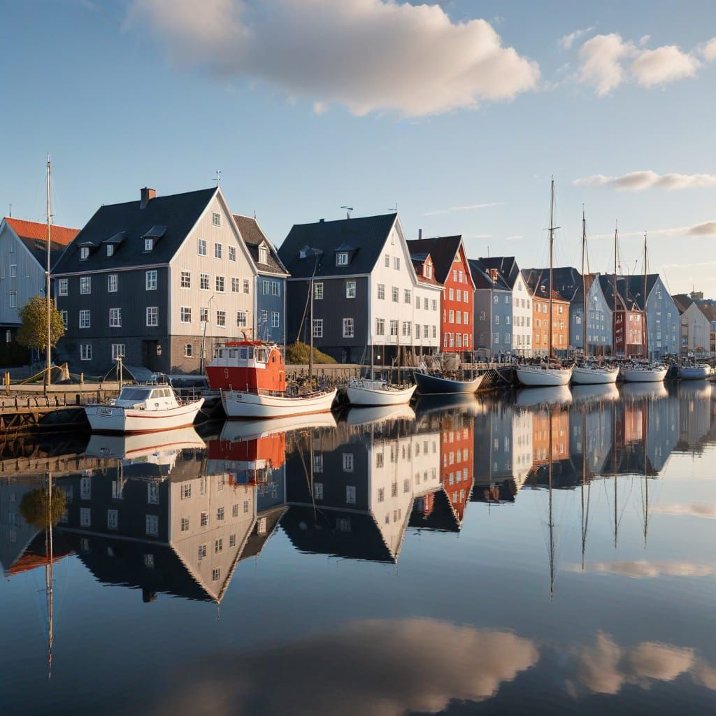 Charming Nordic Harbor Scene in Soft Morning Light