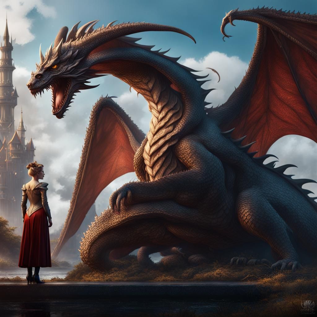 Queen and Dragon Fantasy Concept Art