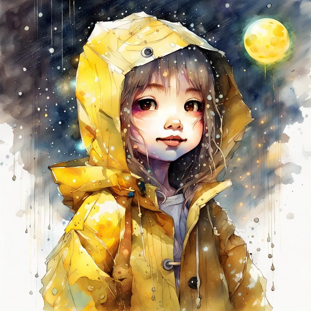 Chibi Duck in Space: Digital Watercolor Art