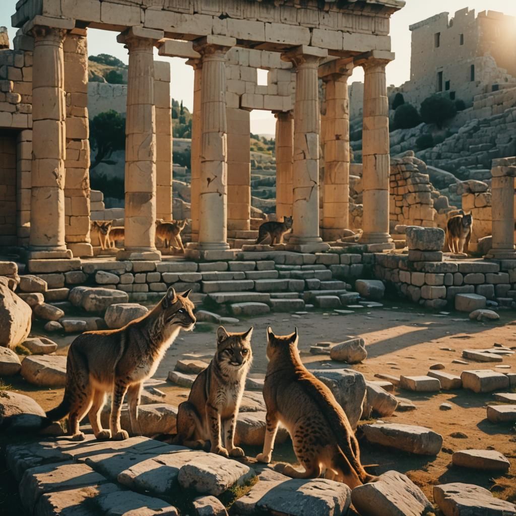 Lynxes Plan Hunt in Ancient Greek Ruins