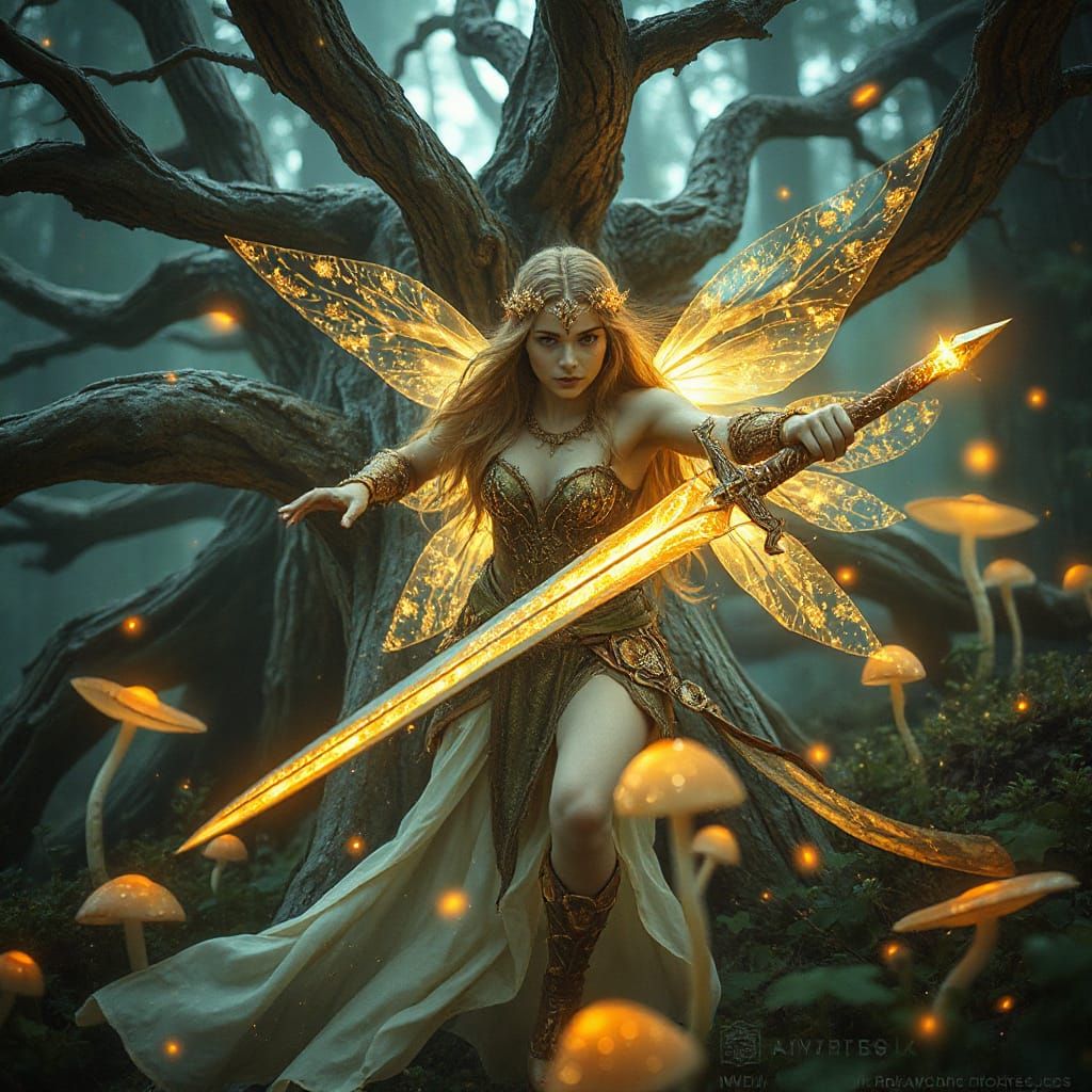 Fae Warrior Emerges from Ancient Forest