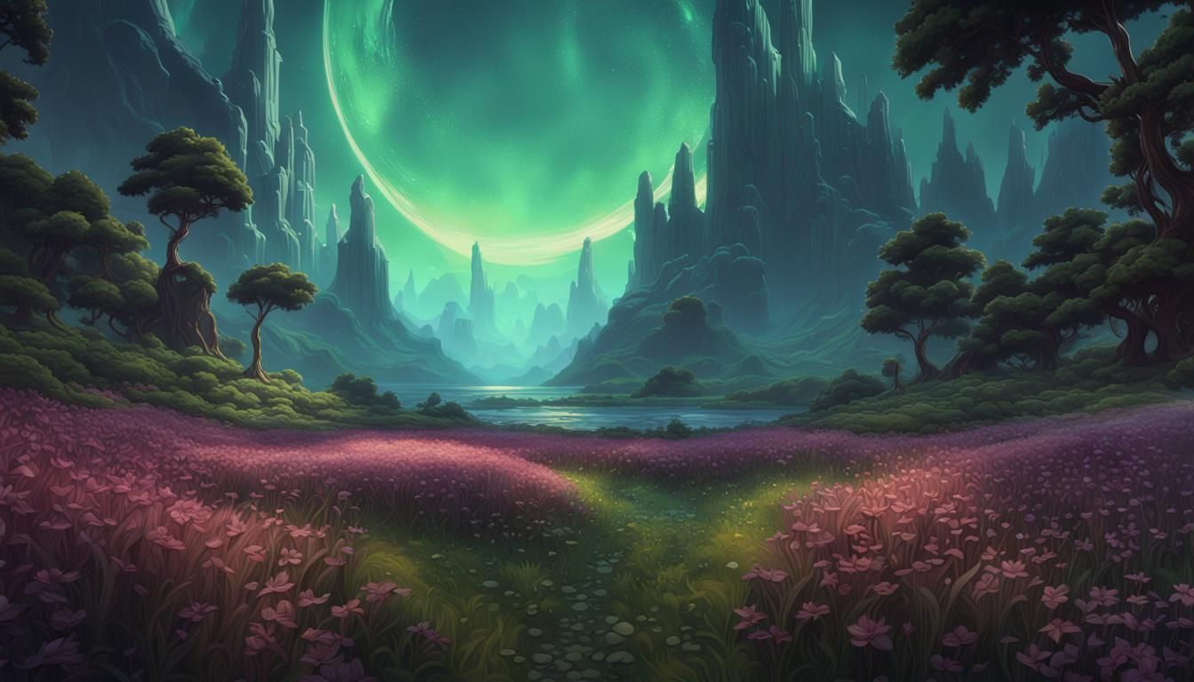 Dark Fantasy Landscape in Volumetric Lighting