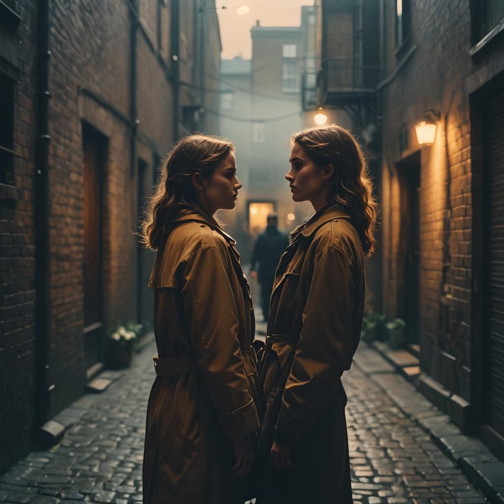 Two Figures Face to Face in Noir Alleyway