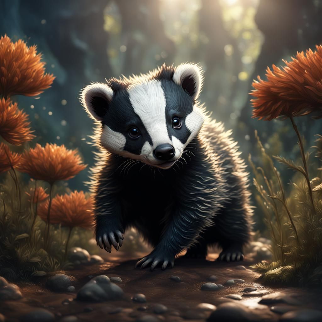Fantastical Baby Badger in Detailed Digital Painting