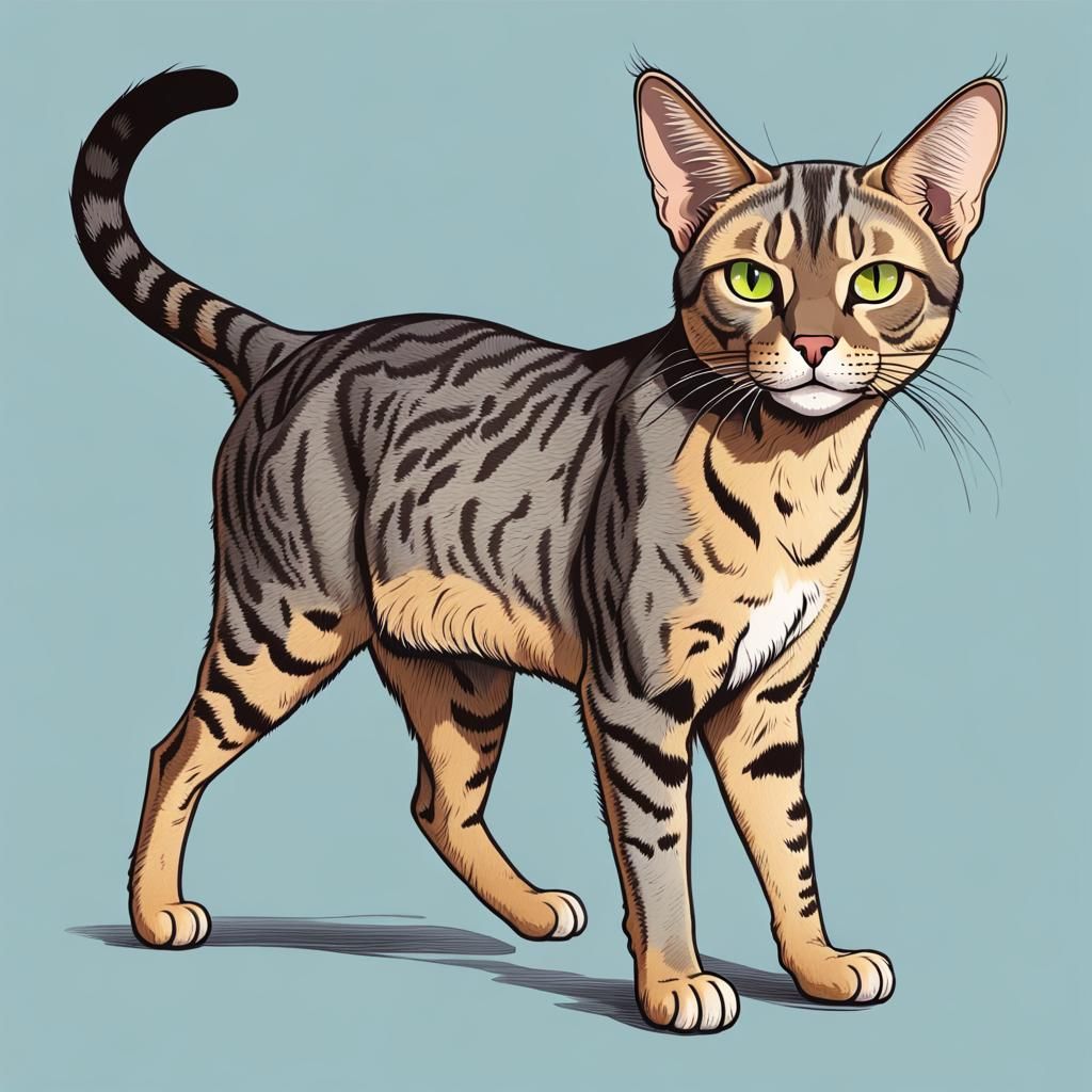 Chausie Cat Portrait in Comic Art Style