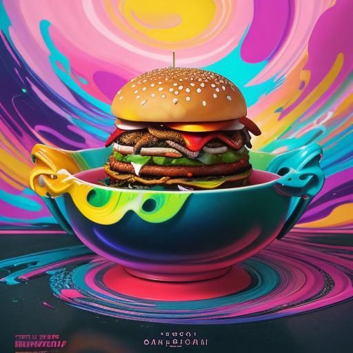 Japanese Ramen Burger in Candy Art Style