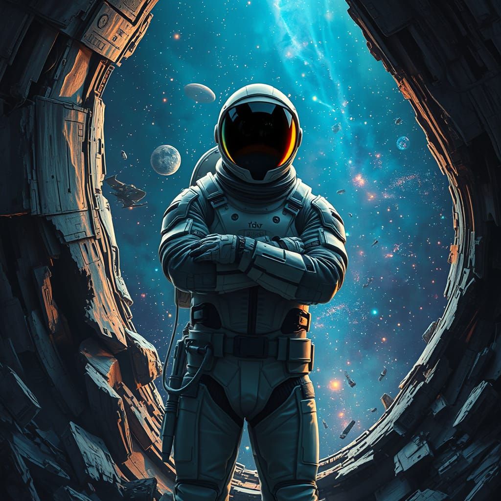 Astronaut in Sci-Fi Wreckage: Hyperrealistic Space Art