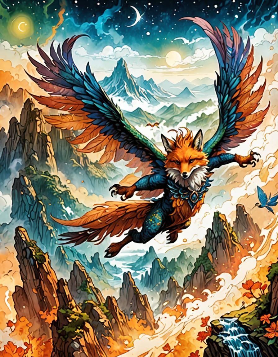 Simurgh: Extraterrestrial Bird-Fox in Sci-Fi Landscape
