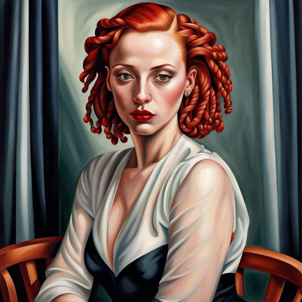 Woman with Red Locs in Art Deco Style