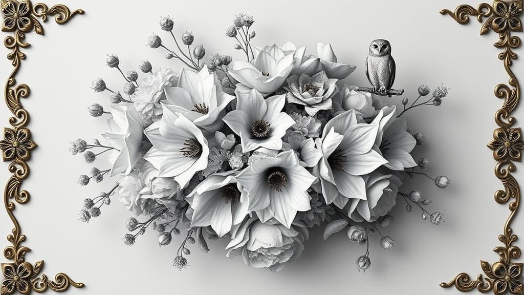 "A lush, front view, asymmetrical bouquet of flowers with in...
