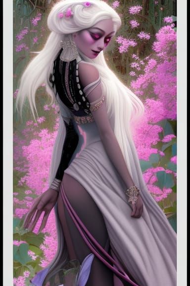 Drow Elf with Magical Dress in Fantasy Art
