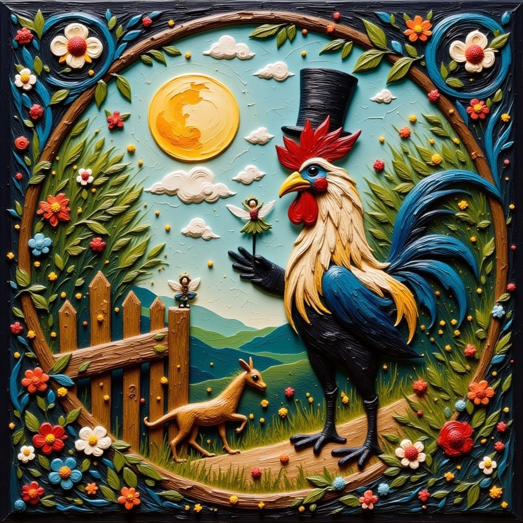 Enchanted Barnyard Whimsy in Textured Flux Style