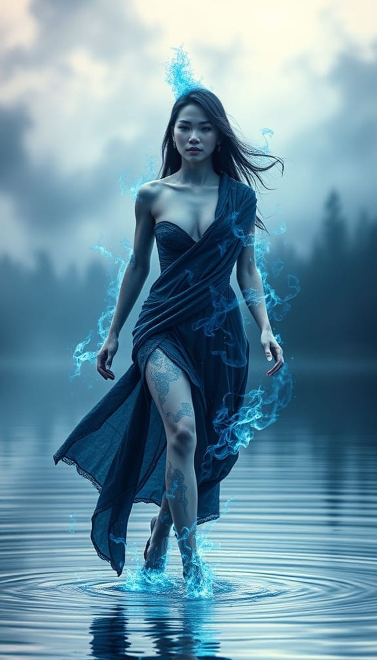 Mystical Vietnamese Goddess Emerges from Cosmic Flames