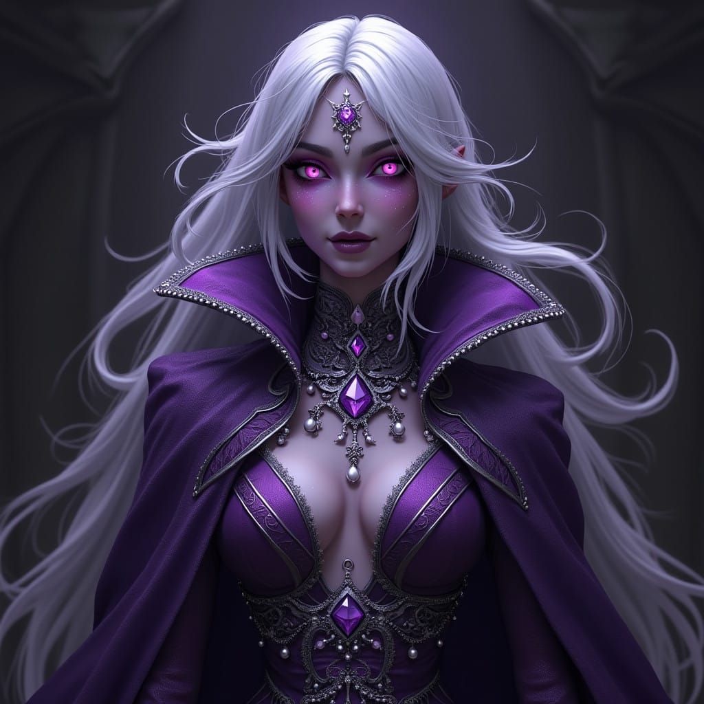 Regal Drow Sorceress in Iridescent Hues