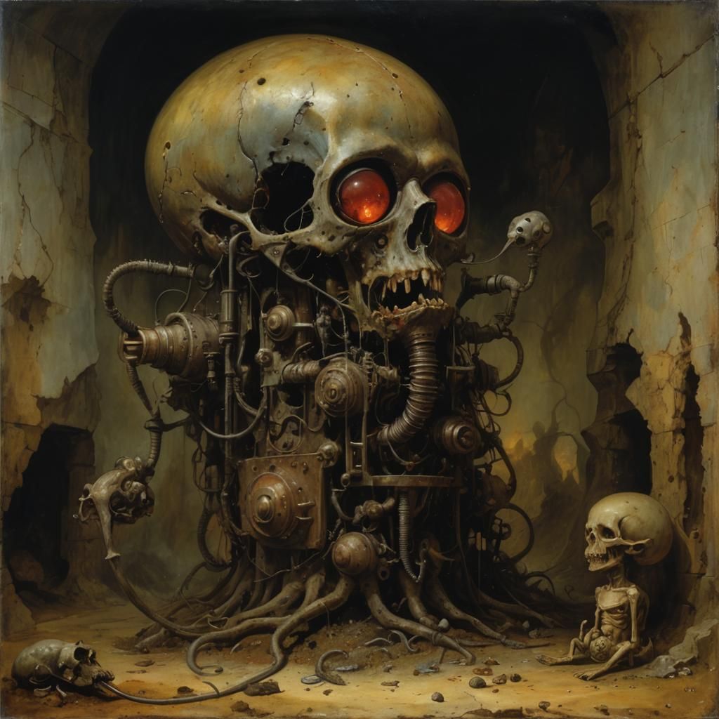 Surreal Organic Machine in Grimdark Oil Painting Style