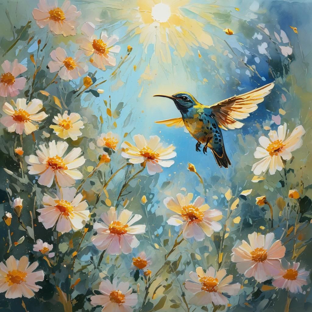 Impressionistic Flower Flies in Gouache with Golden Light