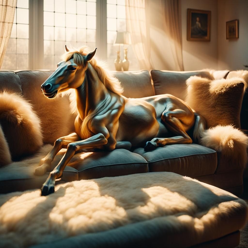 Centaur Sleeps Peacefully: Surrealist Living Room Scene