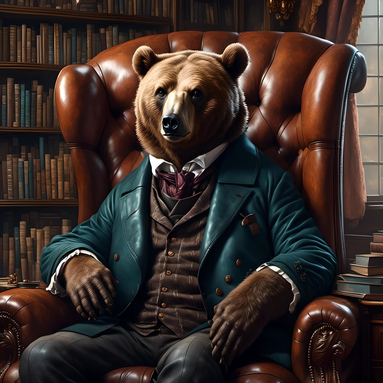 Bear as Sherlock Holmes in Library Portrait