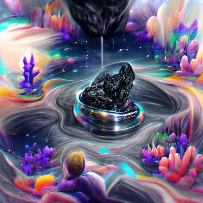 Obsidian Fountain: Holographic Cosmic Illustration