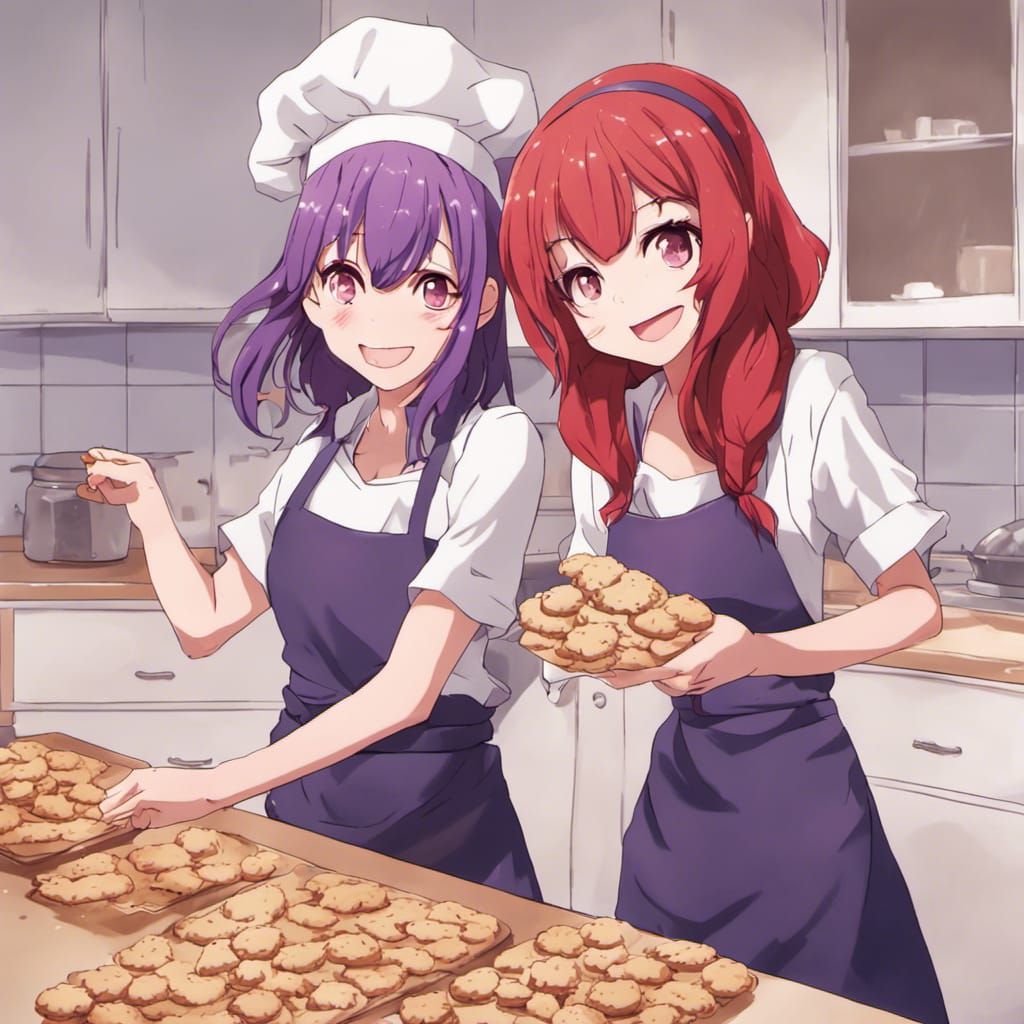 Anime Girls Baking Cookies in Manga Style