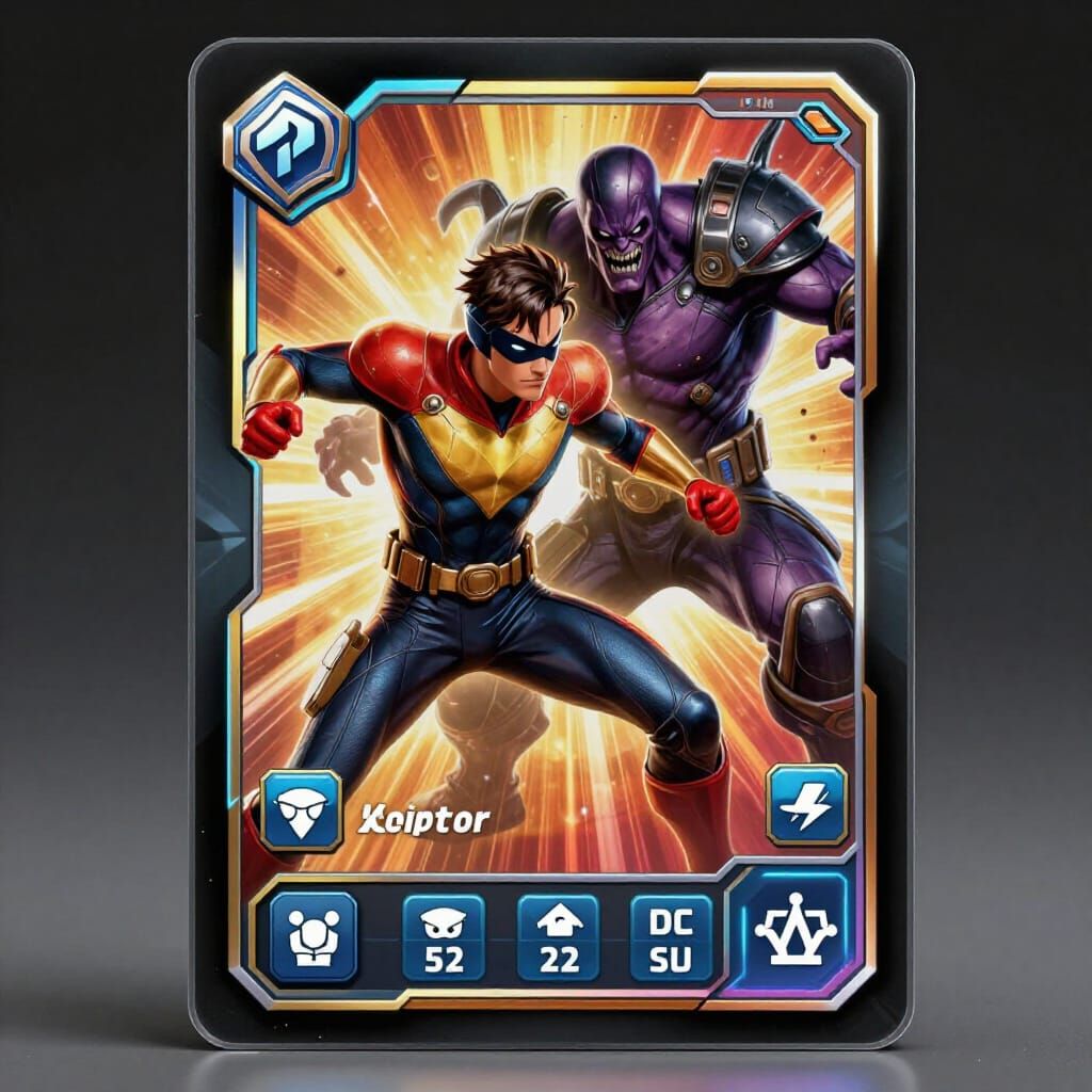 Futuristic Superhero vs Villain Trading Card Art