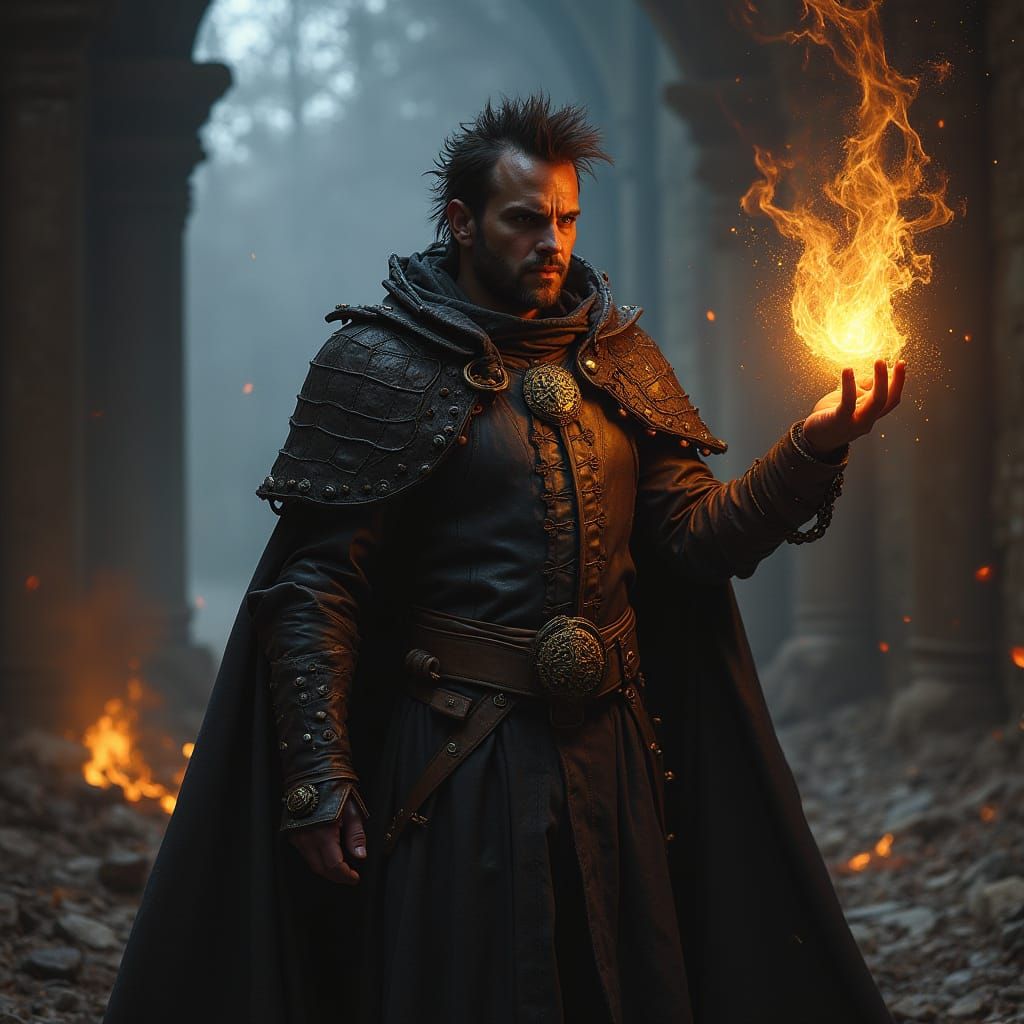 Punk Sorcerer Casting Magic in Dark Fantasy Style